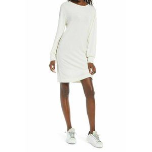 Fraiche By J Long Sleeve Knit Sweater Dress Soft Comfy Size Large Ivory NEW $93